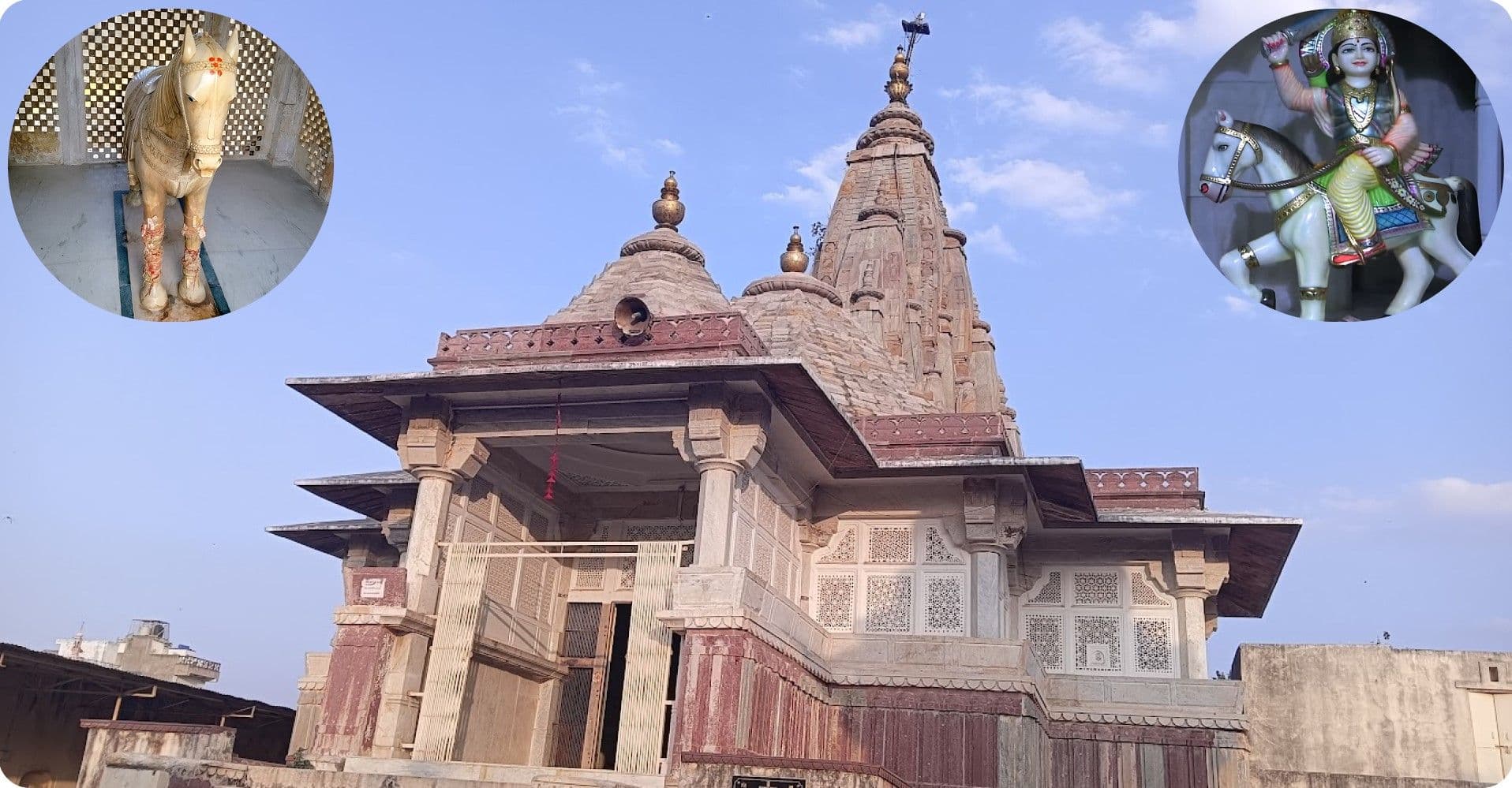 Sacred Shri Kalki Mandir Jaipur with Horse & Kalki Idol Kalki Temple Jaipur Front View